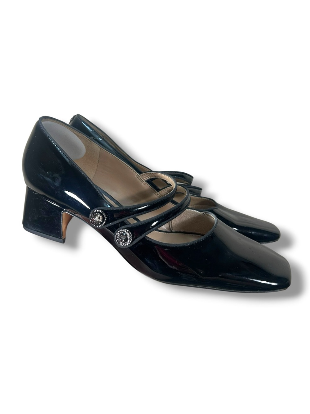 Sam Edelman Tahira Black Patent Leather Mary Jane Block Heel Shoes Size 9.5
